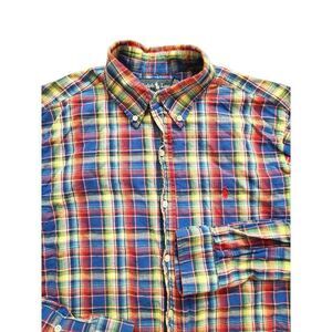 Polo ralph lauren Linen blend Multicolor plaid mens medium button shirt pony